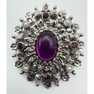 Vintage Sarah Coventry Brooch 1972  Catherine Pin Purple Cabochon